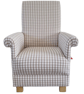 Beige Gingham Armchair Chair Accent Checked Fabric Small Nursery Bedroom