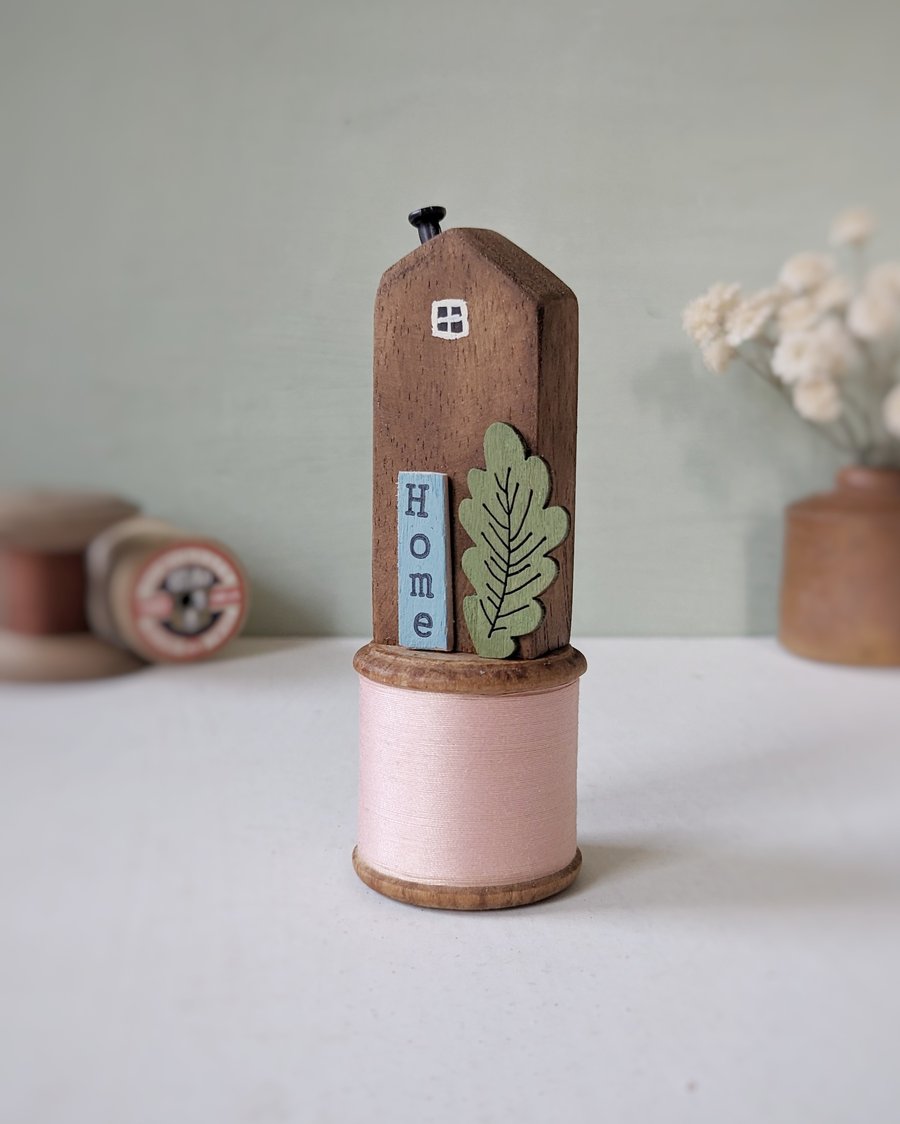Tall Wooden House on a Vintage Bobbin 'Home' 