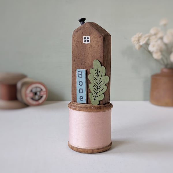 Tall Wooden House on a Vintage Bobbin 'Home' 