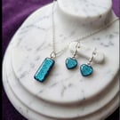Turquoise Blue Resin Pendant Necklace & Heart Earrings Set