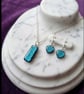 Turquoise Blue Resin Pendant Necklace & Heart Earrings Set