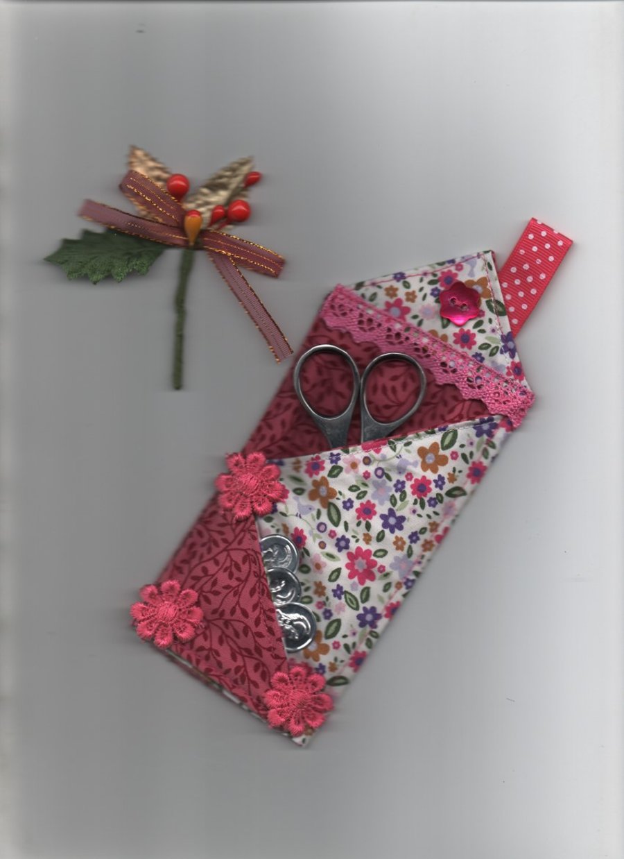 ChrissieCraft small embellished embroidery scissor & threader PATCHWORK case