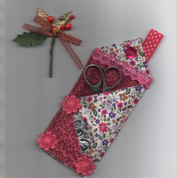 ChrissieCraft small embellished embroidery scissor & threader PATCHWORK case