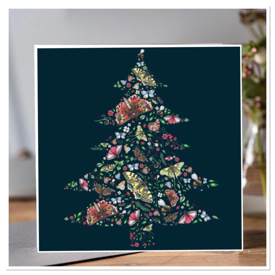 Butterfly Tree (Dark background) Christmas card