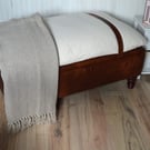 Mayfair Storage Ottoman Footstool Ivory Boucle Fabric With Chestnut Faux Leather