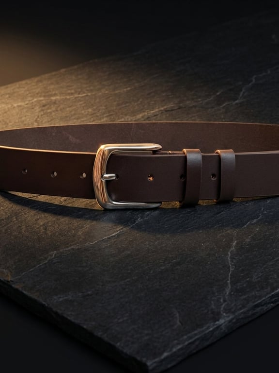 Dark Brown Full Grain Slim Dress Leather Belt Silver Buckle Mens Belt 35mm