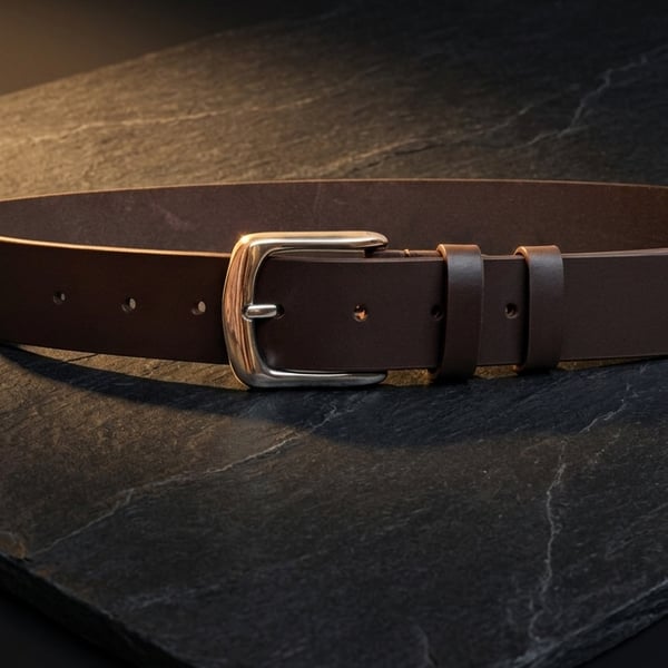 Dark Brown Full Grain Slim Dress Leather Belt Silver Buckle Mens Belt 35mm