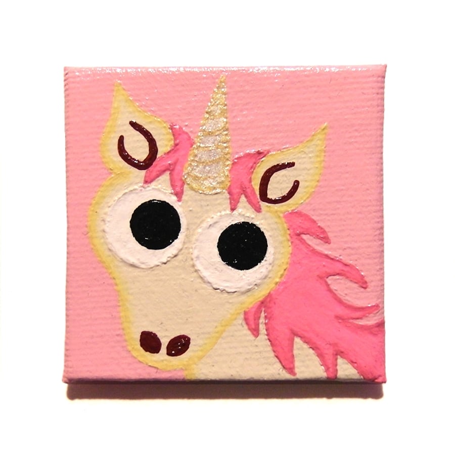 Sold Unicorn Magnet - small pink magnetic art painted with a cute unicorn