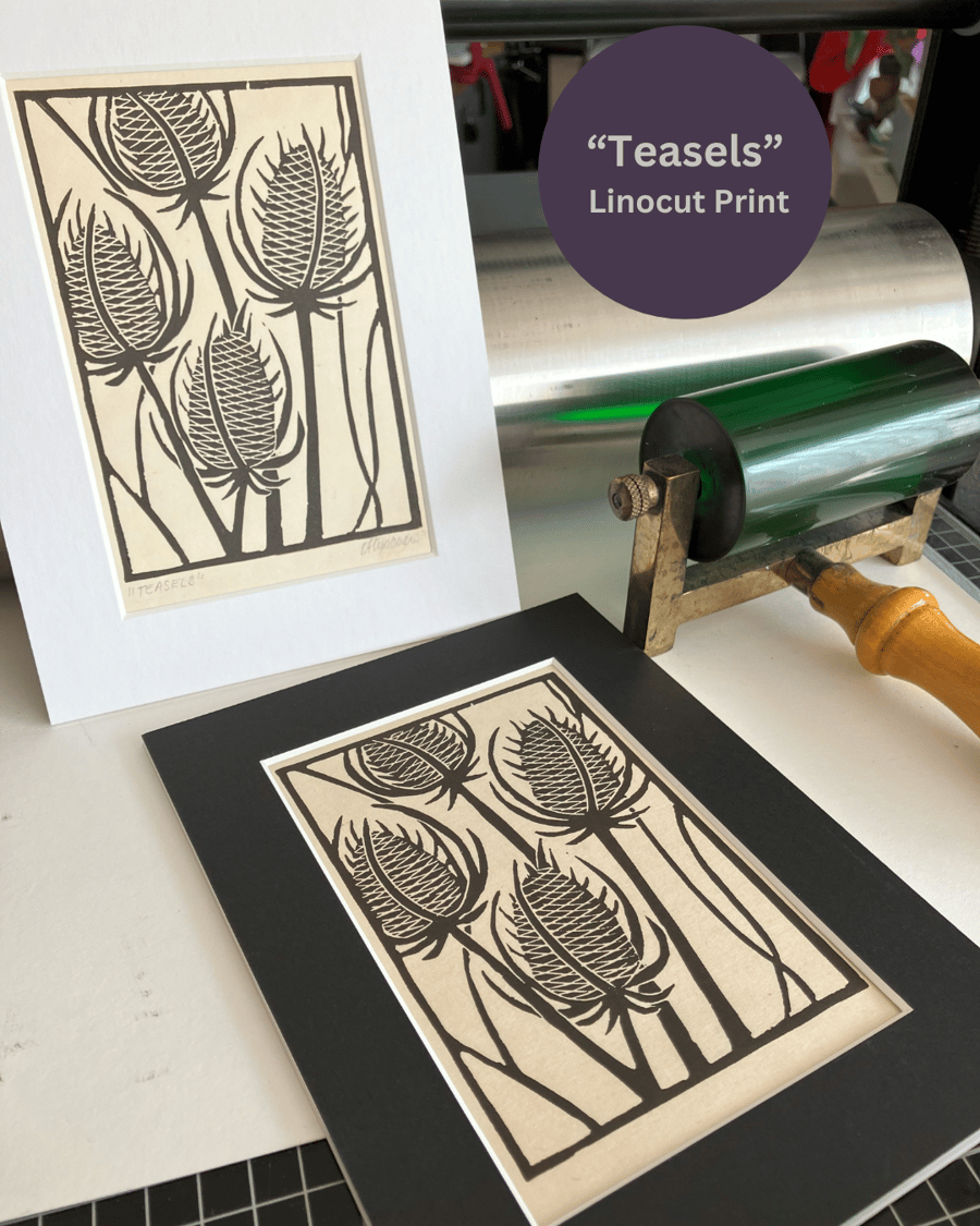 Lino Print - "Teasels"