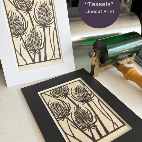 Lino Print - "Teasels"