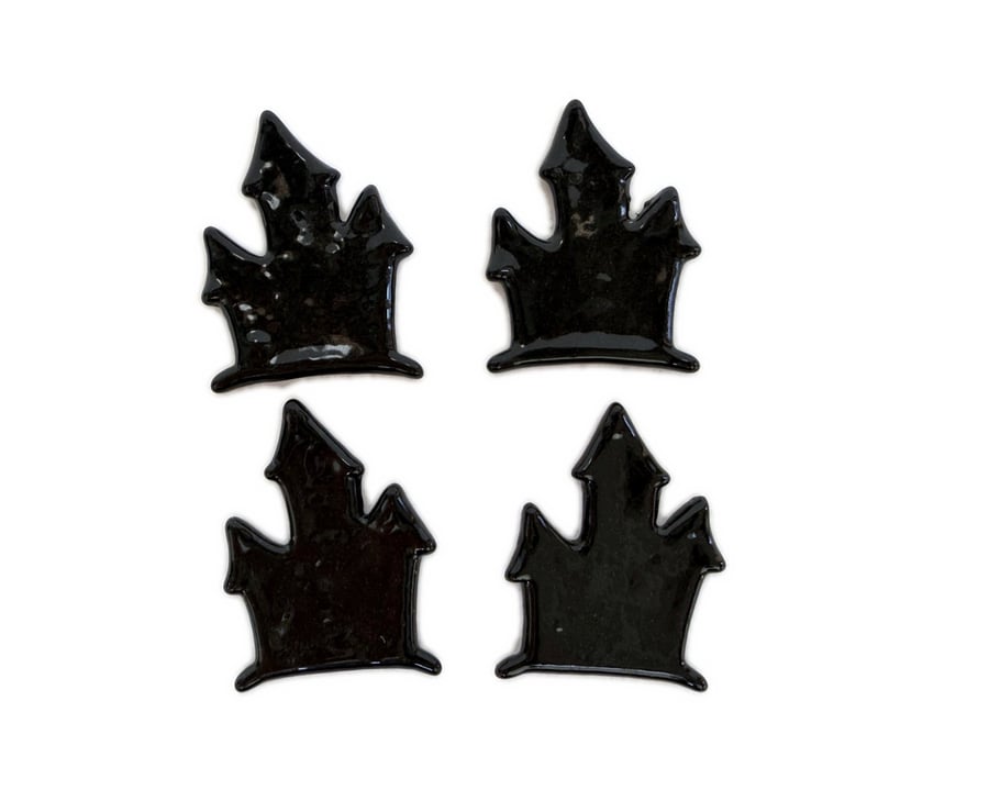 Pack of 4 haunted houses made with Bullseye 90coe glass, halloween