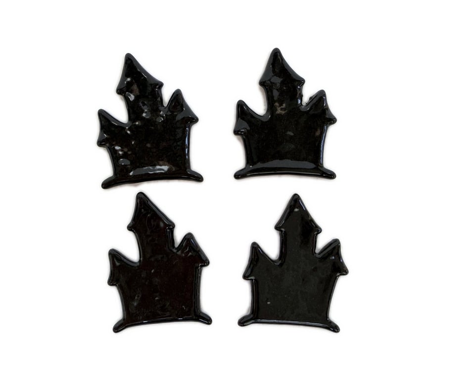 Pack of 4 haunted houses made with Bullseye 90coe glass, halloween