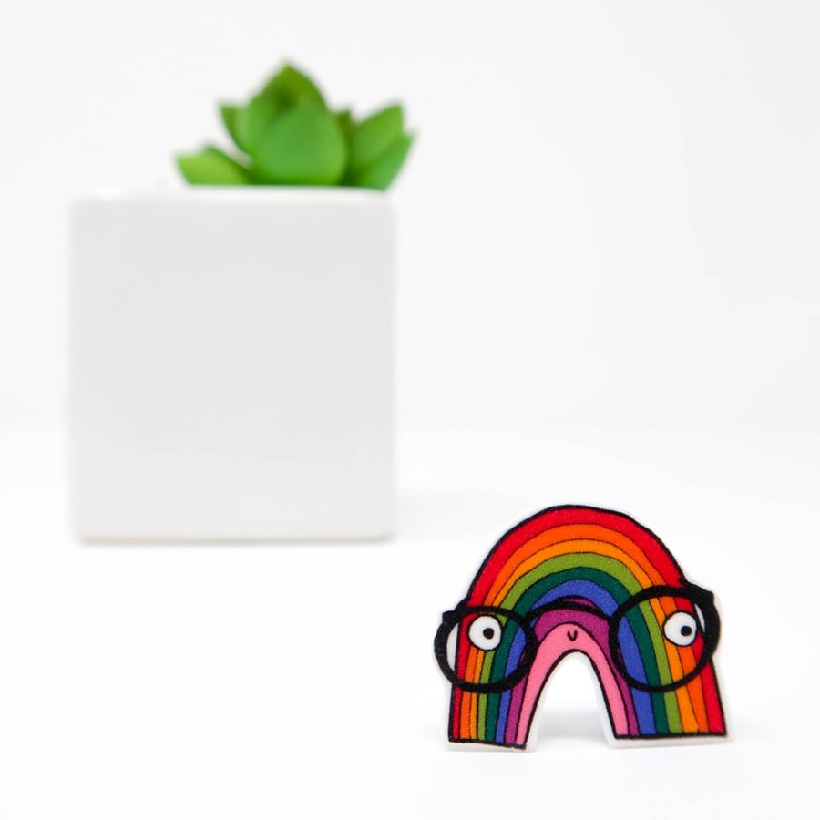 Rainbow geek pin badge