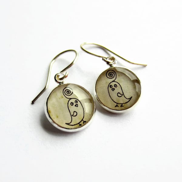 Cute Doodle Bird Drop Earrings