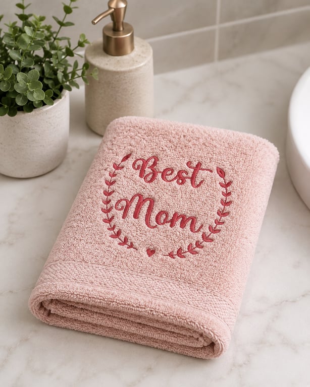Best Mom Embroidered Hand Towel – Pink