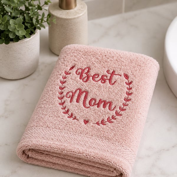 Best Mom Embroidered Hand Towel – Pink