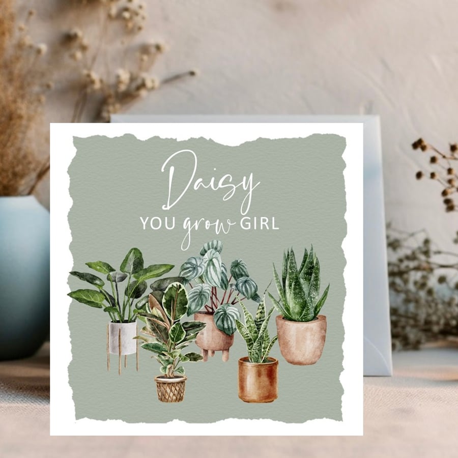 Pot Plants Greetings Card Personalised for any occasion and with any text