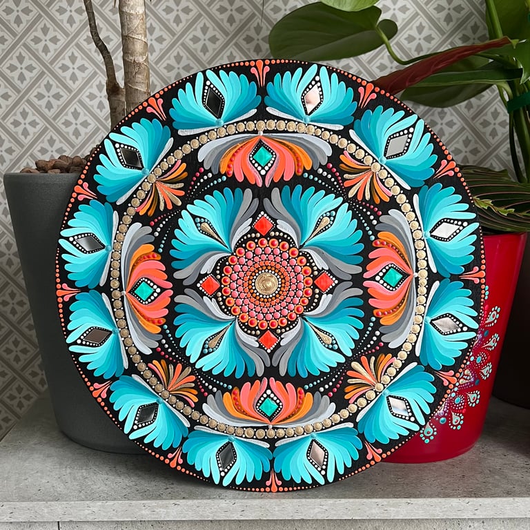 Hand-Painted Vibrant Mandala Dot Art Wooden Wall Decor