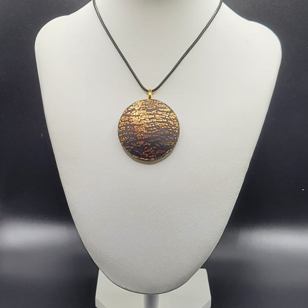 Gold leaf polymer clay pendant handmade statement jewellery 40mm