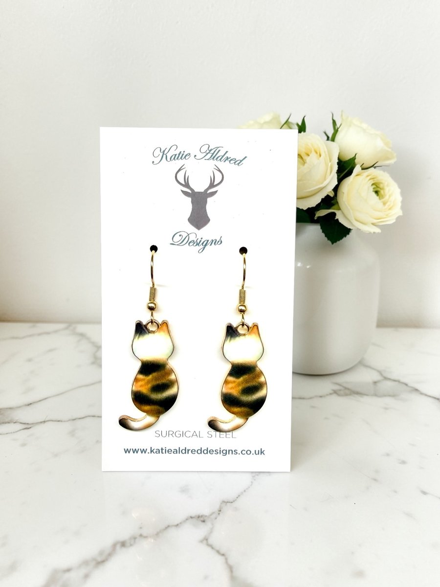 Charm Earrings - Tortoiseshell Cat - Style 2  