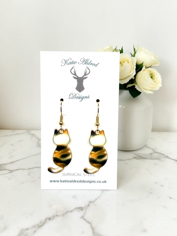 Charm Earrings - Tortoiseshell Cat - Style 2  