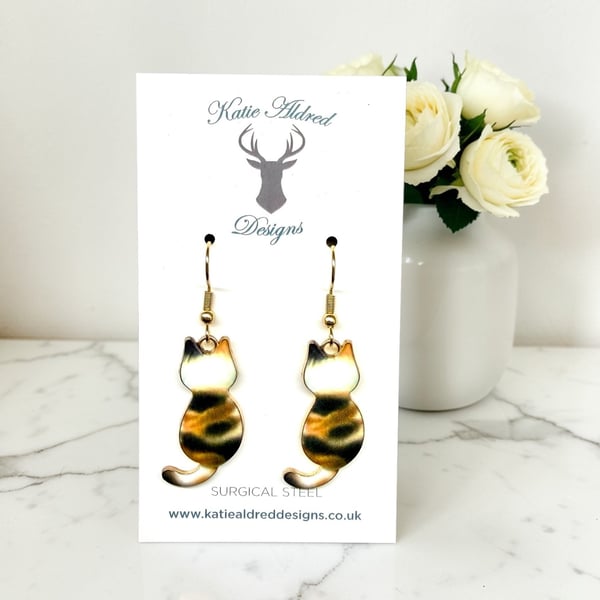 Charm Earrings - Tortoiseshell Cat - Style 2  