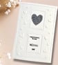 Handmade Wedding Congratulations Card with Silver gem Heart on embossed card