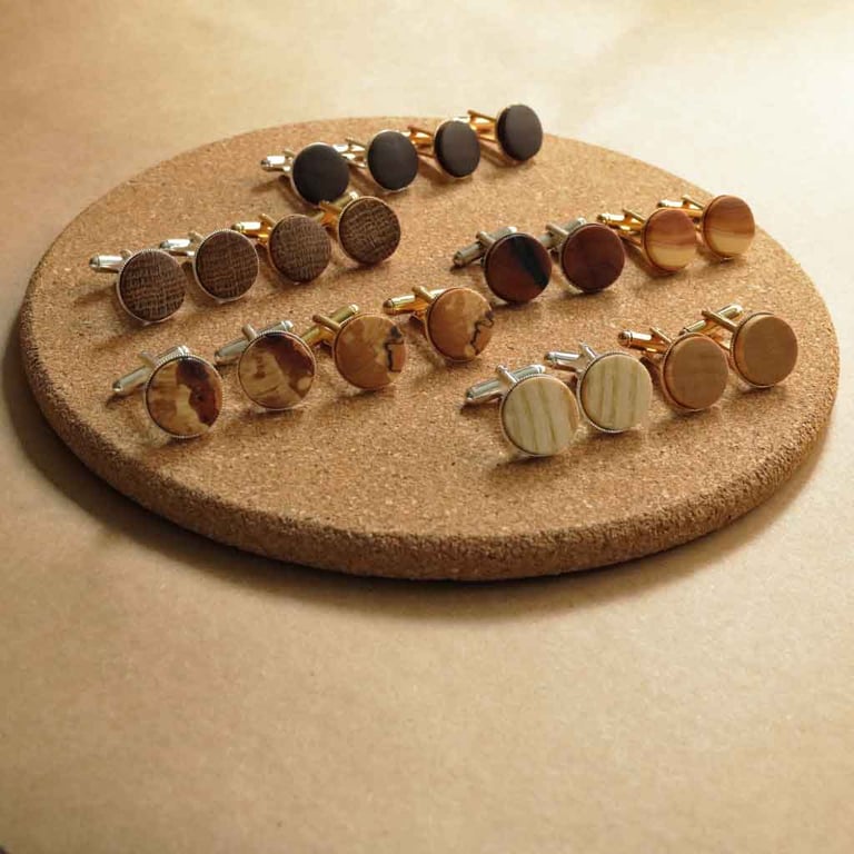 Handmade Wooden Cufflinks with Silver or Gold Fastenings