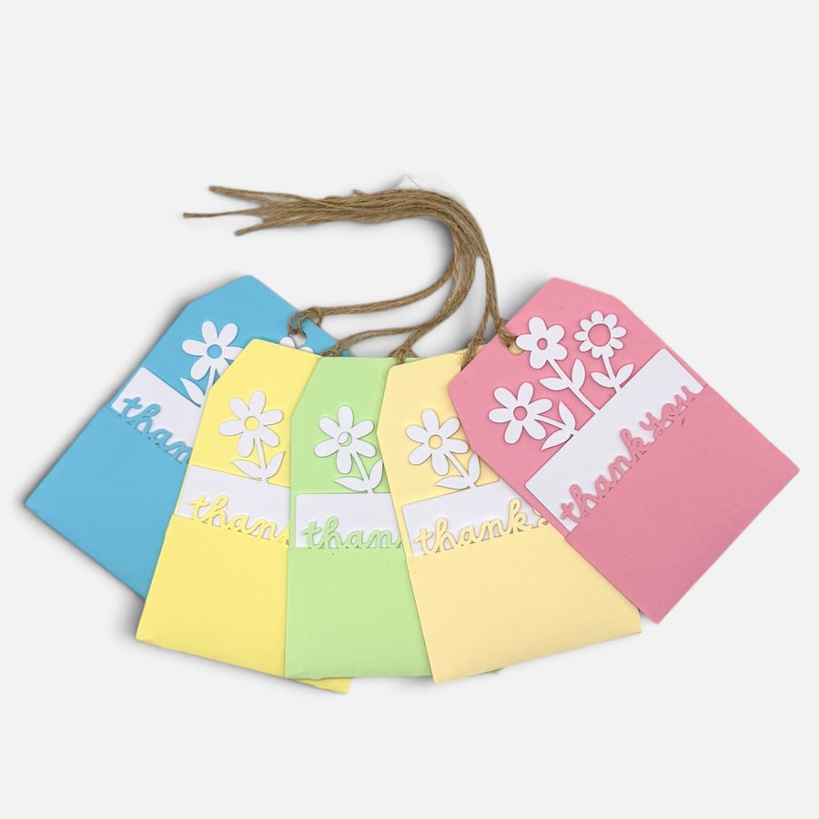 Set of 5 Handmade Thank You Gift Tags with Removable Card Inserts