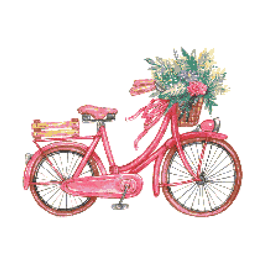 FLORAL PINK BIKE - Cross Stitch Pattern - Cross Stitch Chart
