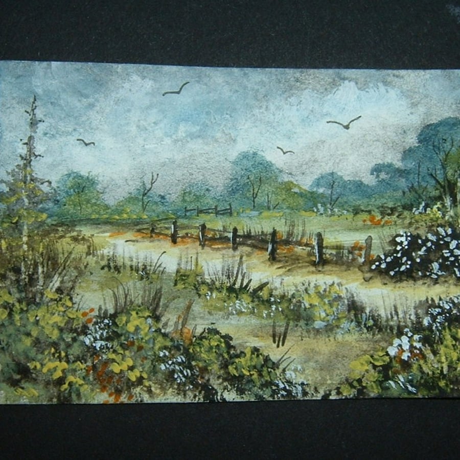 landscape art painting original watercolour aceo ref 224