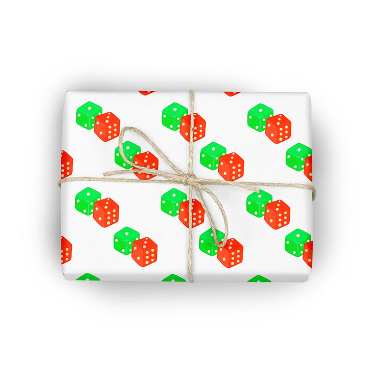 Dice gift wrap wrapping paper with red and green dice