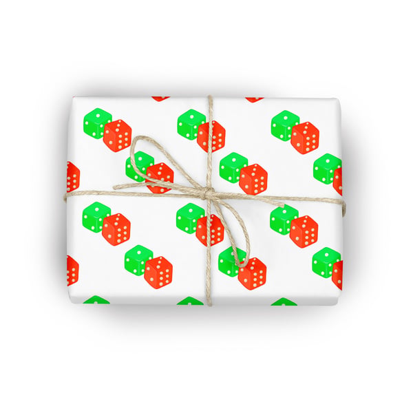 Dice gift wrap wrapping paper with red and green dice