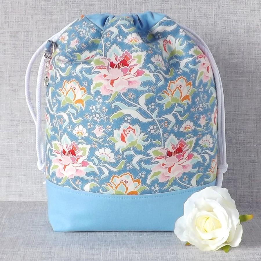 Project bag, drawstring bag, floral
