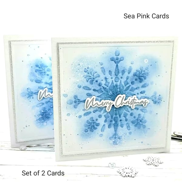 Snowflake Christmas Cards - set of 2 - embossed textured blank inside