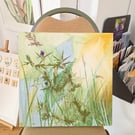 Original mixed media canvas painting of Thistles