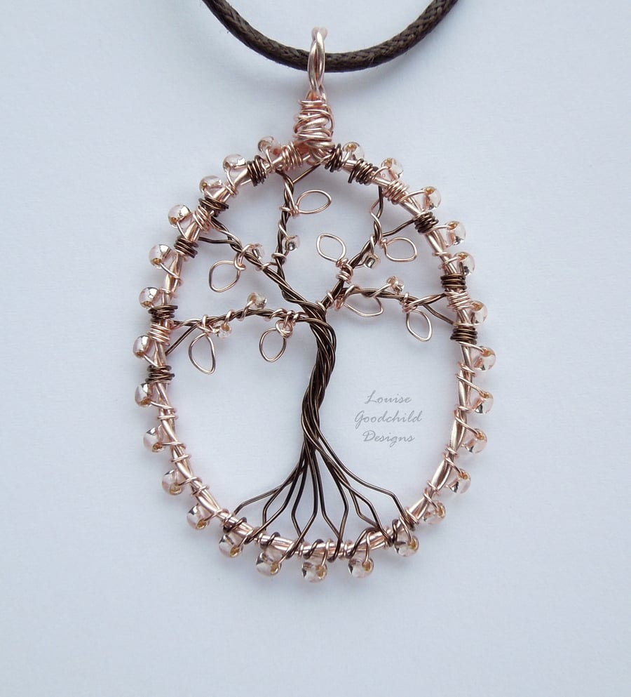 Rose Gold tree of life pendant necklace, unique wearable wire art