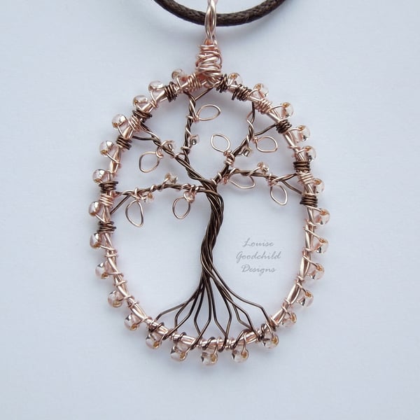 Rose Gold tree of life pendant necklace, unique wearable wire art