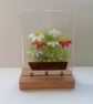 Fused Glass Flower Art: Freestanding Floral Panel on Oak Stand - Image 2