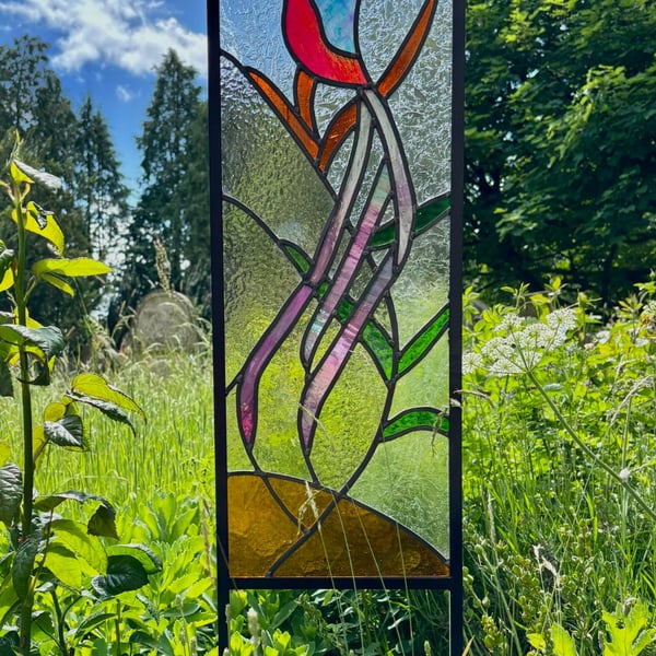 stained glass bird of paradise garden sculpture. (Option for a pair) NEW PRICE