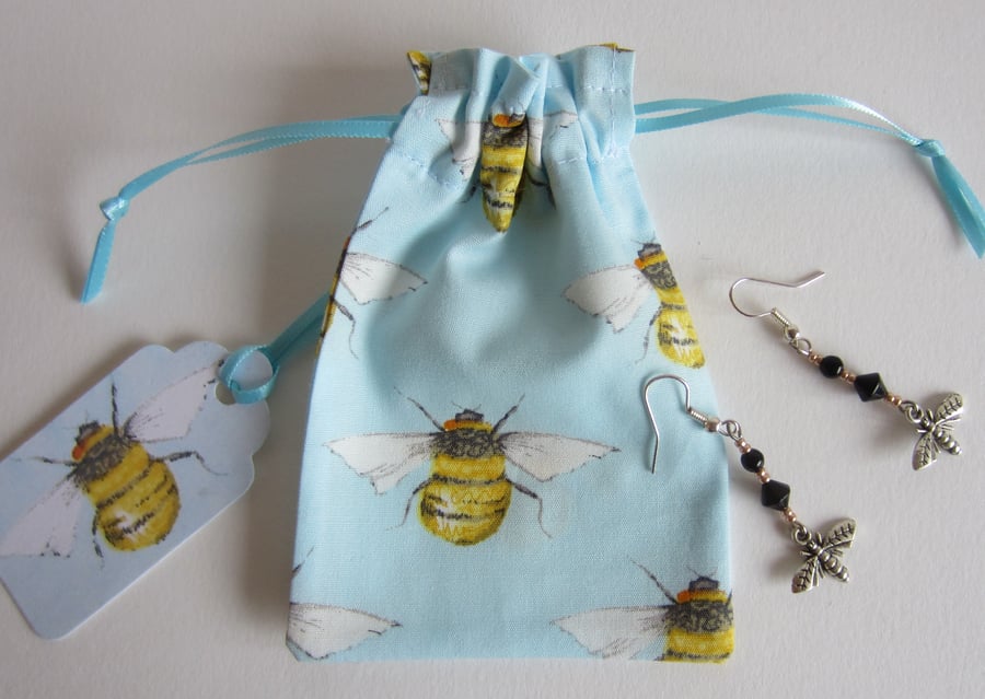 Bee Earrings with Bee Gift Bag and Gift Label