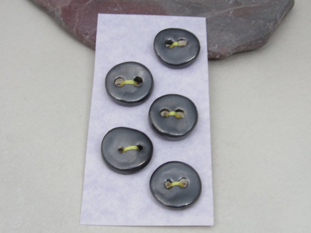 5 Small Round Metallic Pewter Ceramic Buttons