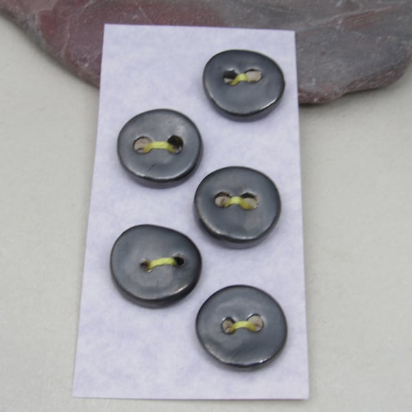 5 Small Round Metallic Pewter Ceramic Buttons