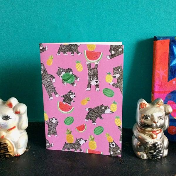 Bear Fruit birthday card in Pink