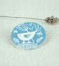 Round Ceramic Bird Brooch (Blue-Grey) - Image 1