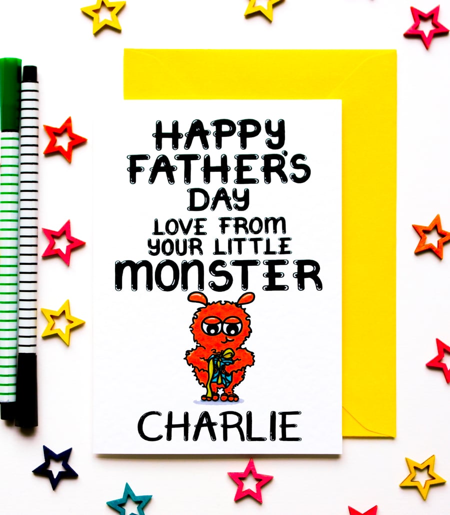 Personalised Fathers Day Card For Dad From His Little Monster