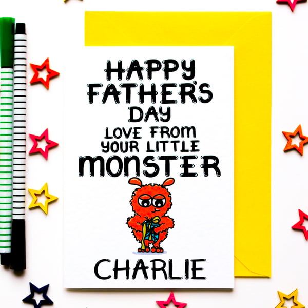 Personalised Fathers Day Card For Dad From His Little Monster
