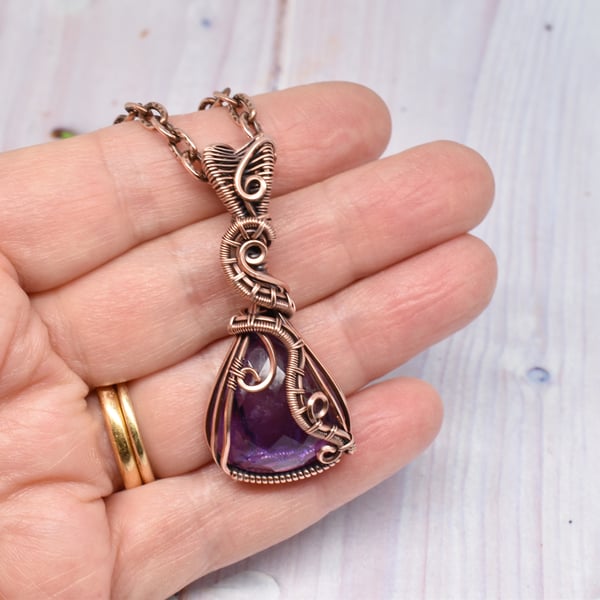 Faceted Amethyst and Copper Pendant