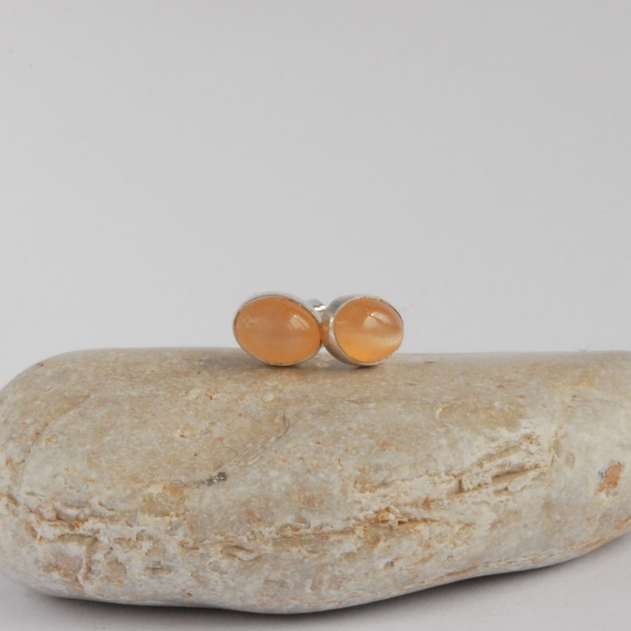 Sterling silver and peach moonstone stud earrings