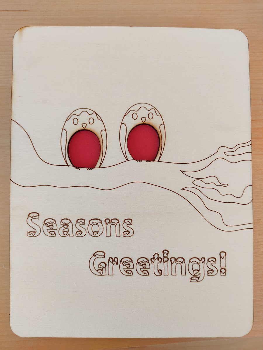 Red Robins 'Seasons Greetings!' laser cut Christmas card 